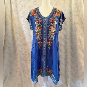 Johnny Was blue embroidered mini dress in a size small